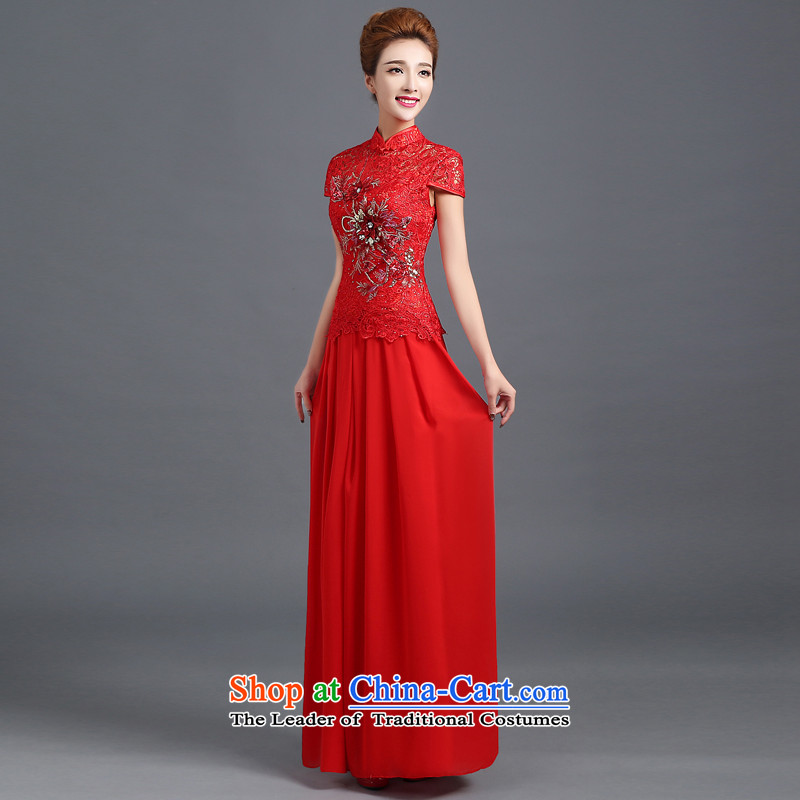 Beverly Ting bows services 2015 new bride in spring and summer wedding dress long lace cheongsam dress red Chinese red short-sleeved S, Beverly (tingbeier ting) , , , shopping on the Internet