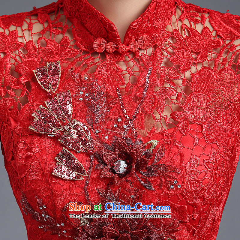 Beverly Ting bows services 2015 new bride in spring and summer wedding dress long lace cheongsam dress red Chinese red short-sleeved S, Beverly (tingbeier ting) , , , shopping on the Internet