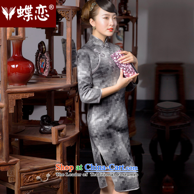 The Butterfly Lovers autumn 2015 new stylish improved latticed cheongsam dress retro elegant qipao long hair? 49054 gray mosaic M Butterfly Lovers , , , shopping on the Internet