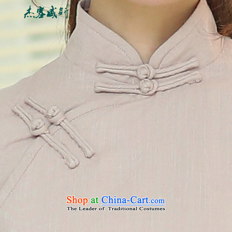 Jie in the spring and summer of female new cheongsam dress retro long cotton linen collar manually upgrading of solid color tie qipao XXL, dark green in Wisconsin, , , , Jie shopping on the Internet