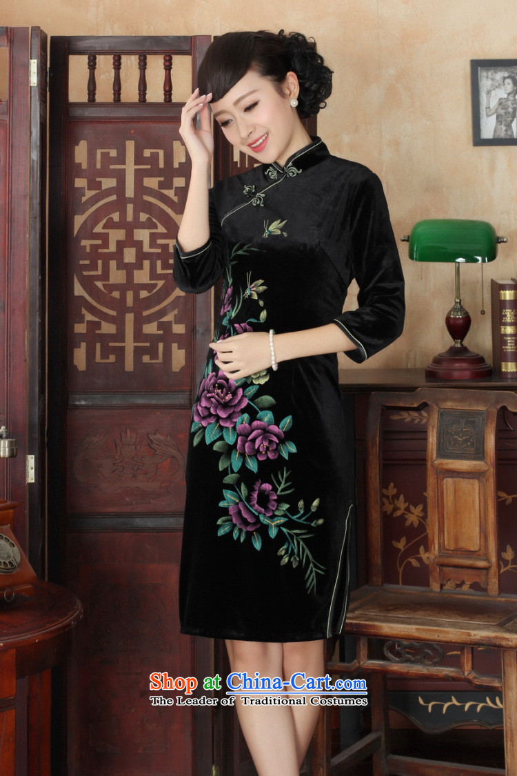 Mrs Ingrid Yeung economy for the new, Overgrown Tomb autumn qipao Tang dynasty women's Mock-neck Stretch Wool embroidery in Kim short-sleeved qipao TD0026 M picture, prices, brand platters! The elections are supplied in the national character of distribution, so action, buy now enjoy more preferential! As soon as possible.