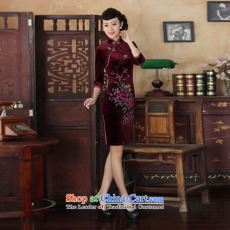 Mrs Ingrid Yeung economy for the new, Overgrown Tomb autumn qipao Tang dynasty women's Mock-neck Stretch Wool embroidery in Kim short-sleeved qipao TD0026 M, Mrs Ingrid Yeung economy Overgrown Tomb , , , shopping on the Internet