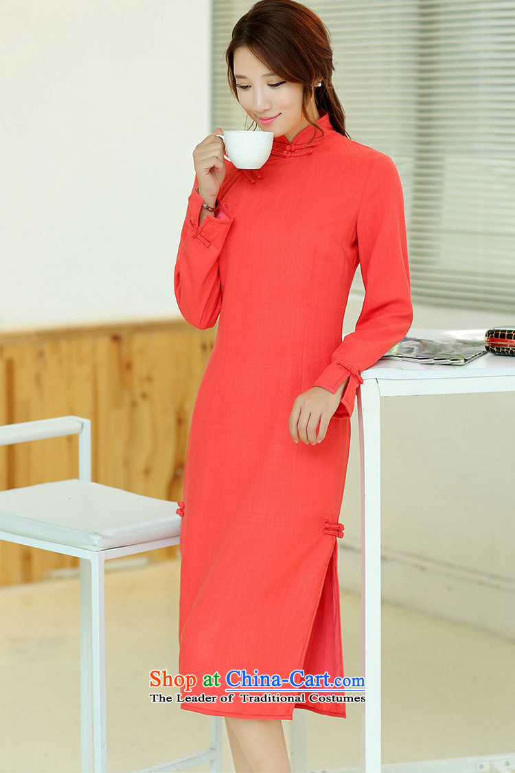Jie in the spring and summer of female new cheongsam dress retro elegant long cotton linen collar manually upgrading of solid color tie cheongsam dress watermelon RED M picture, prices, brand platters! The elections are supplied in the national character of distribution, so action, buy now enjoy more preferential! As soon as possible.