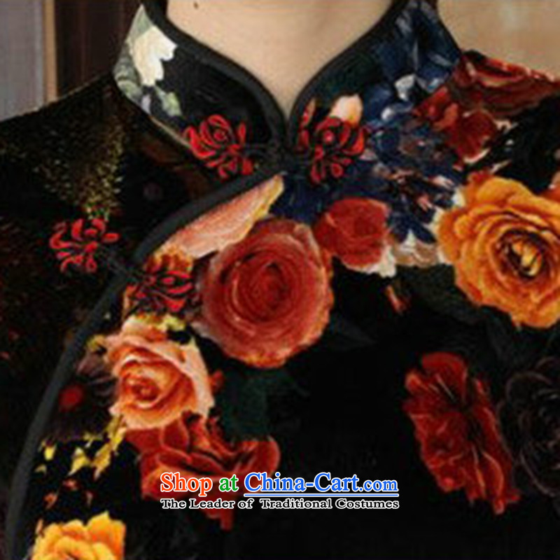 Floral qipao autumn replacing Tang Women's clothes new collar improved Stretch Wool poster stylish Kim in sleeve length cheongsam figure M, floral shopping on the Internet has been pressed.
