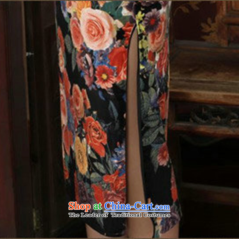 Floral qipao autumn replacing Tang Women's clothes new collar improved Stretch Wool poster stylish Kim in sleeve length cheongsam figure M, floral shopping on the Internet has been pressed.