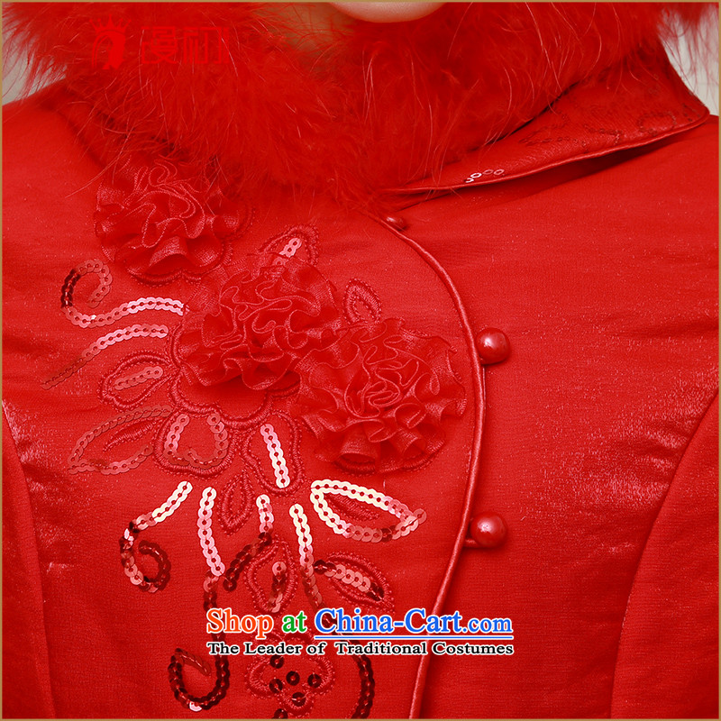 In the early 2015 new definition of autumn and winter red bride wedding dress winter Sau San Cluster Kit short qipao bows services qipao thick warm red flag M man married early shopping on the Internet has been pressed.