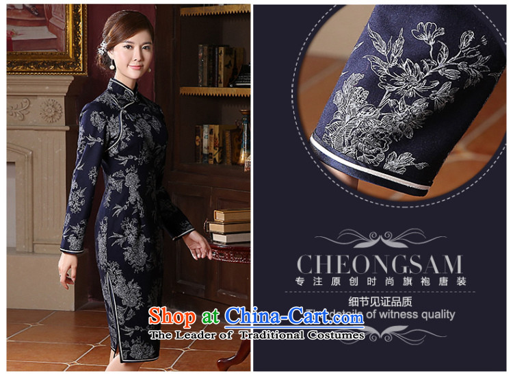 [Sau Kwun tong] the Syngman winter clothing long-sleeved qipao 2014 new fleece long skirt QC41037 qipao retro dark blue XXXL picture, prices, brand platters! The elections are supplied in the national character of distribution, so action, buy now enjoy more preferential! As soon as possible.