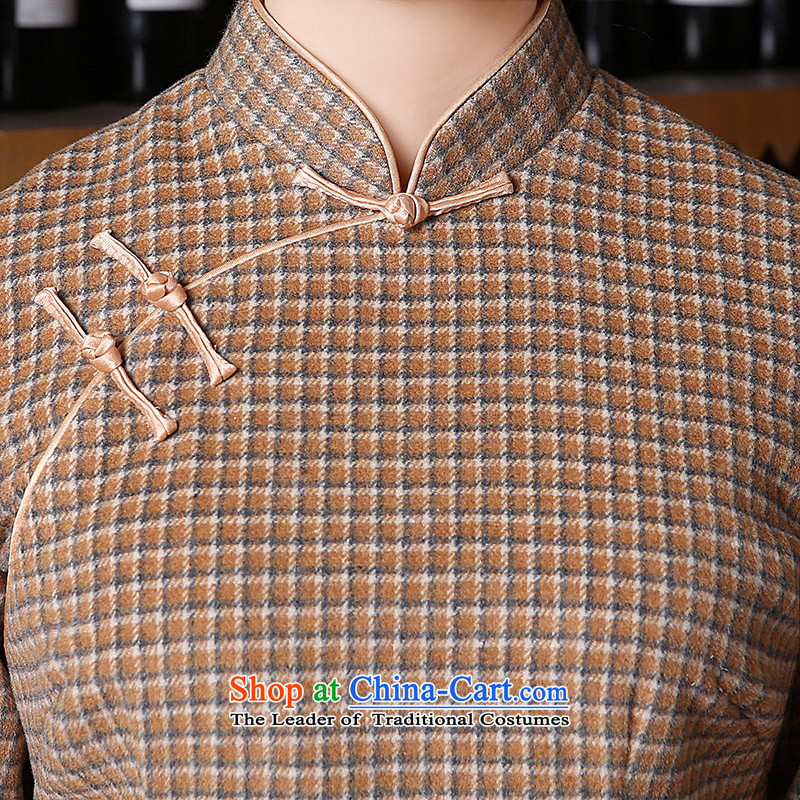 [Sau Kwun tong], Xiao 2014 winter clothing new republic of korea long-sleeved wool qipao latticed retro long QC41027 light coffee M, Sau Kwun Tong shopping on the Internet has been pressed.