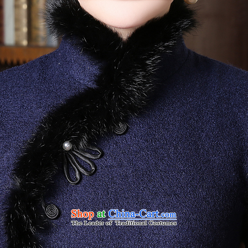 [Sau Kwun Tong] Blue Ngan winter clothing gross? 2015 new qipao rabbit hair for improved cheongsam dress QW41032 retro-blue XXL, Sau Kwun Tong shopping on the Internet has been pressed.