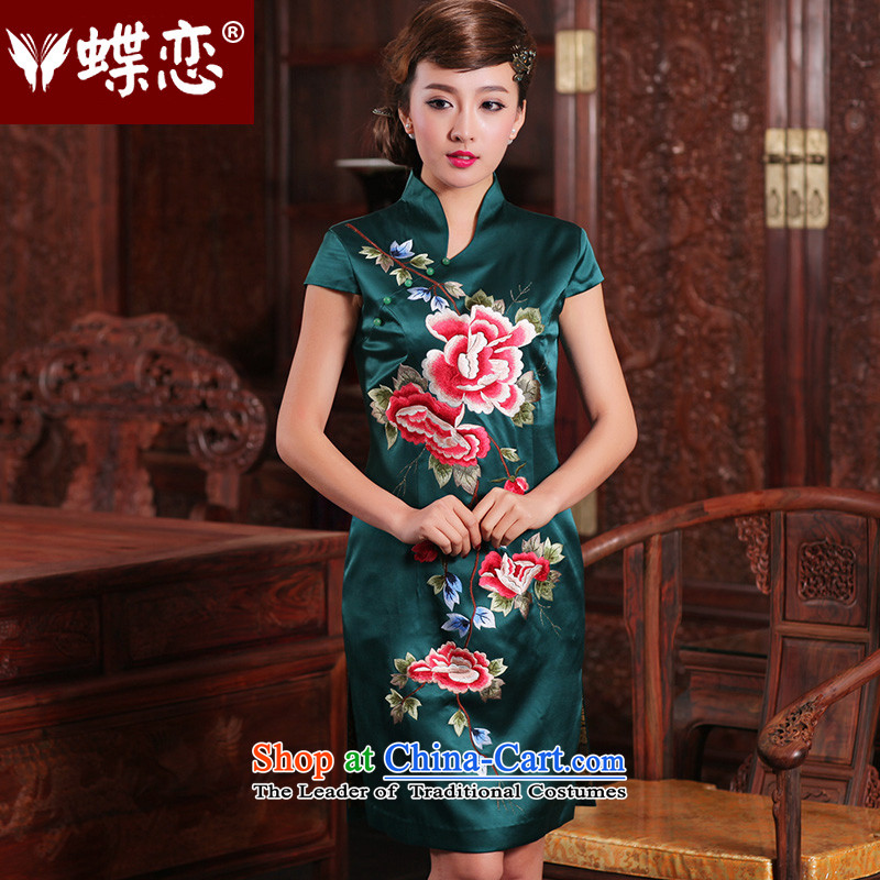 The Butterfly Lovers 2015 Summer new daily leisure qipao ethnic embroidery heavyweight Silk Cheongsam 49127 figure?M