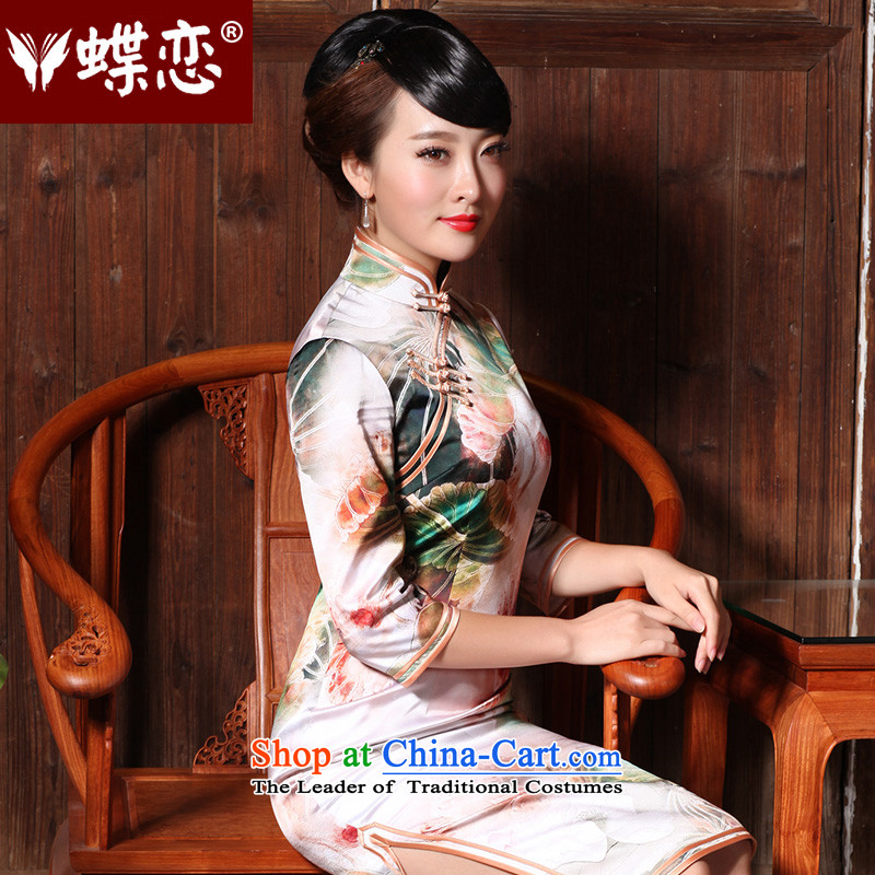 Butterfly Lovers 2015 Autumn new stylish improved long length of Foday Sankoh silk cheongsam dress in the retro cuff qipao 49135 figure , L, Butterfly Lovers , , , shopping on the Internet