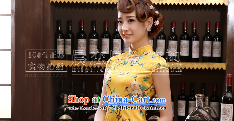 Morning new qipao Land summer short of improvement and Stylish retro herbs extract silk cheongsam dress Chinese yellow yellow XXL picture, prices, brand platters! The elections are supplied in the national character of distribution, so action, buy now enjoy more preferential! As soon as possible.
