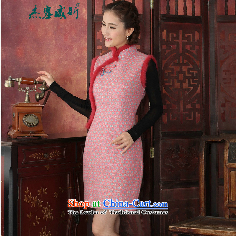 In the Fall of Jericho winter clothing stylish improved thick lace qipao rabbit hair clip elegant qipao manually dresses , L, Cheng Kejie in red, , , , shopping on the Internet