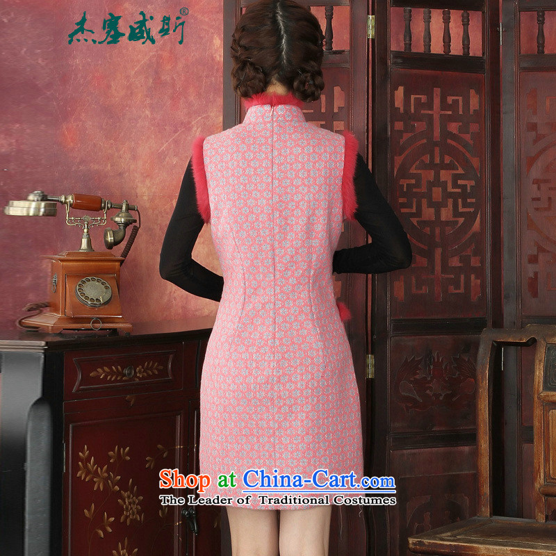 In the Fall of Jericho winter clothing stylish improved thick lace qipao rabbit hair clip elegant qipao manually dresses , L, Cheng Kejie in red, , , , shopping on the Internet
