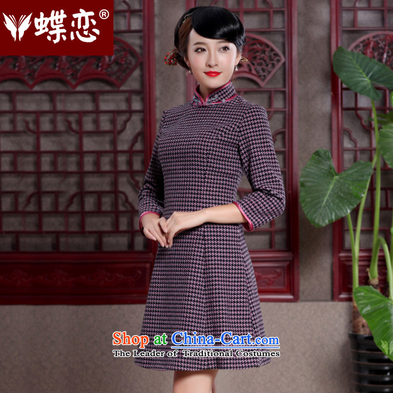 Butterfly Lovers 2015 Autumn new improved temperament Tang Gown of Qipao Stylish retro improved dresses 49018 Red chidori grid , L, Butterfly Lovers , , , shopping on the Internet