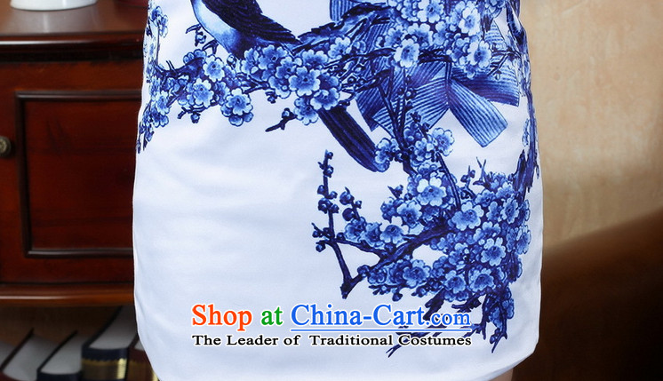 Floral Tang Women's clothes qipao winter new cheongsam collar for improvement of gross damask Chinese cheongsam dress suit the cotton short blue on white flowers 2XL Photo, prices, brand platters! The elections are supplied in the national character of distribution, so action, buy now enjoy more preferential! As soon as possible.