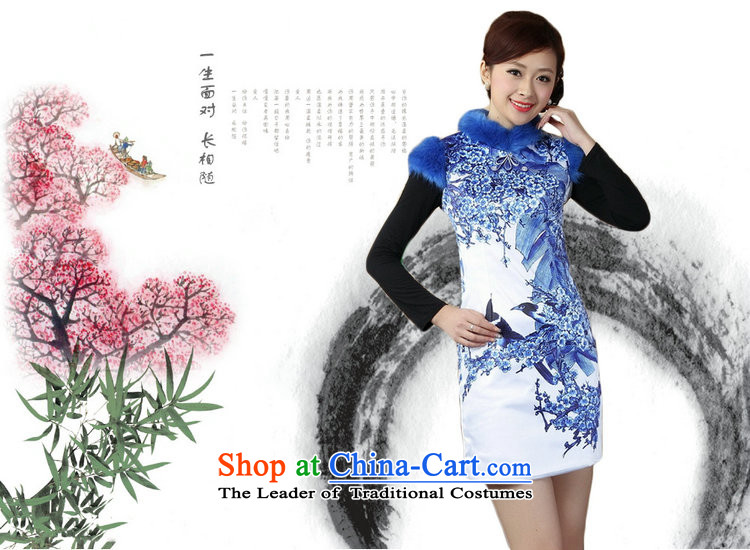 Dan smoke winter cheongsam dress new Tang dynasty collar for Chinese improved damask gross cotton short qipao performance plus dress blue on white flower XL Photo, prices, brand platters! The elections are supplied in the national character of distribution, so action, buy now enjoy more preferential! As soon as possible.