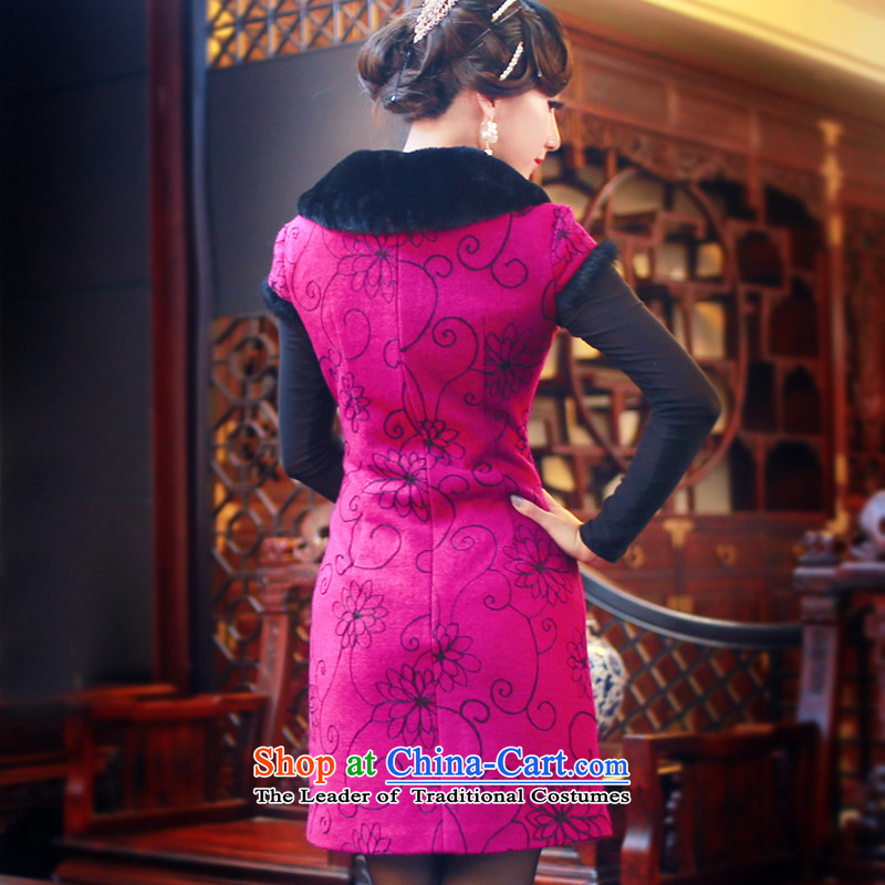 New Women's dresses warm winter clothing short stylish upmarket wool so Sau San embroidery cheongsam dress 3103 3103 Deep Violet XL, recreation , , , Wind shopping on the Internet