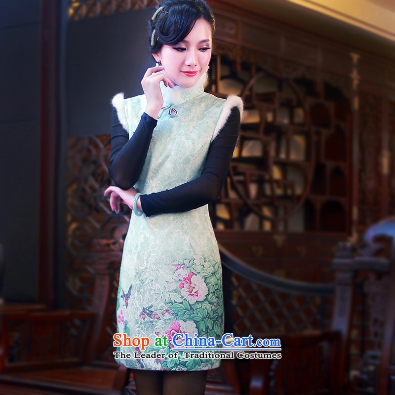 After the 2014 winter wind female new Stylish retro improved day-to-gross for cheongsam dress 4813th 4813th XXL, green recreation , , , Wind shopping on the Internet