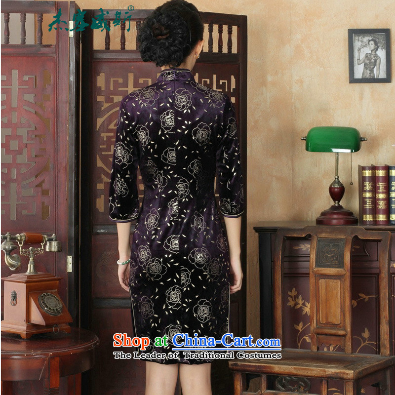 In the new Jie Tang dynasty, ethnic women's Mock-neck manually detained seven gold velour robes Cuff   dresses XXXL, figure in Wisconsin, , , , Jie shopping on the Internet