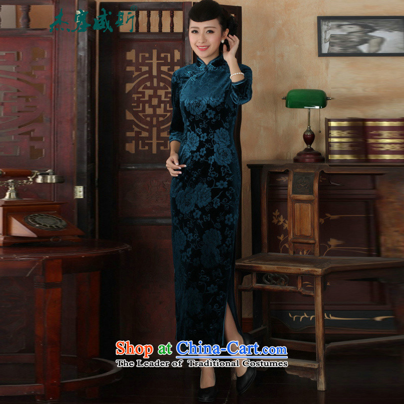 In the new kit, Solid Color Chinese elastic Kim long wool collar manually Tang Dynasty Sau San qipao detained dresses Blue M Cheng Kejie in Wisconsin, , , , shopping on the Internet