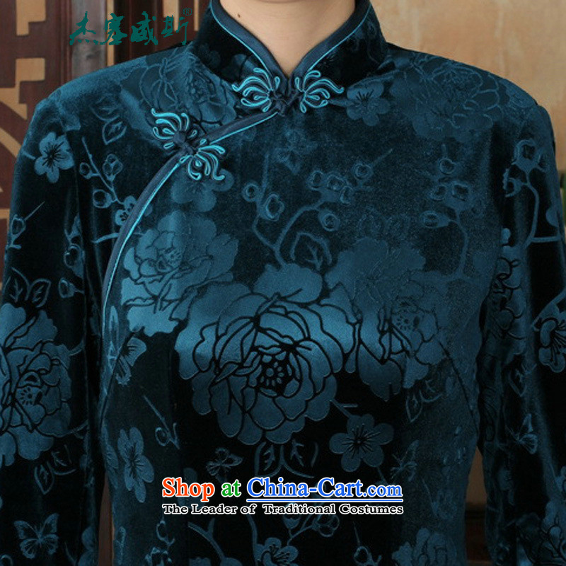 In the new kit, Solid Color Chinese elastic Kim long wool collar manually Tang Dynasty Sau San qipao detained dresses Blue M Cheng Kejie in Wisconsin, , , , shopping on the Internet