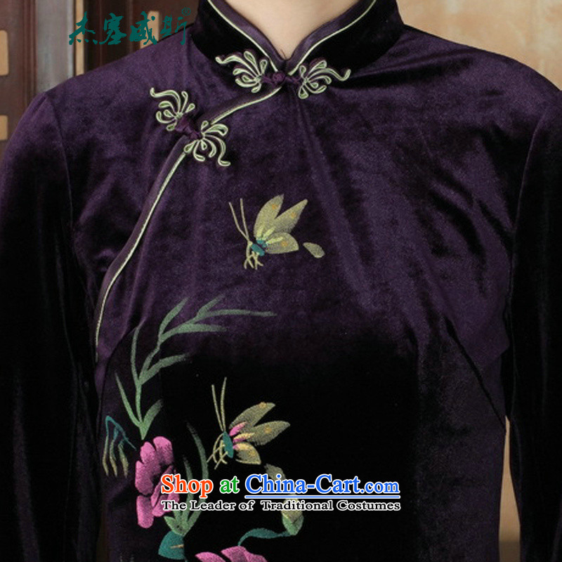 In the new kit, hand-painted flowers Chinese Stretch Wool collar manually really tray clip Tang Gown cheongsam dress XXXL, wine red in Wisconsin, , , , Jie shopping on the Internet