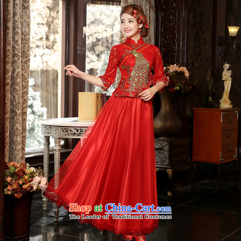 The privilege of serving-leung 2015 new bride red autumn wedding dress bows serving traditional feel long long-sleeved QIPAO) has served-leung 2XL, shopping on the Internet has been pressed.
