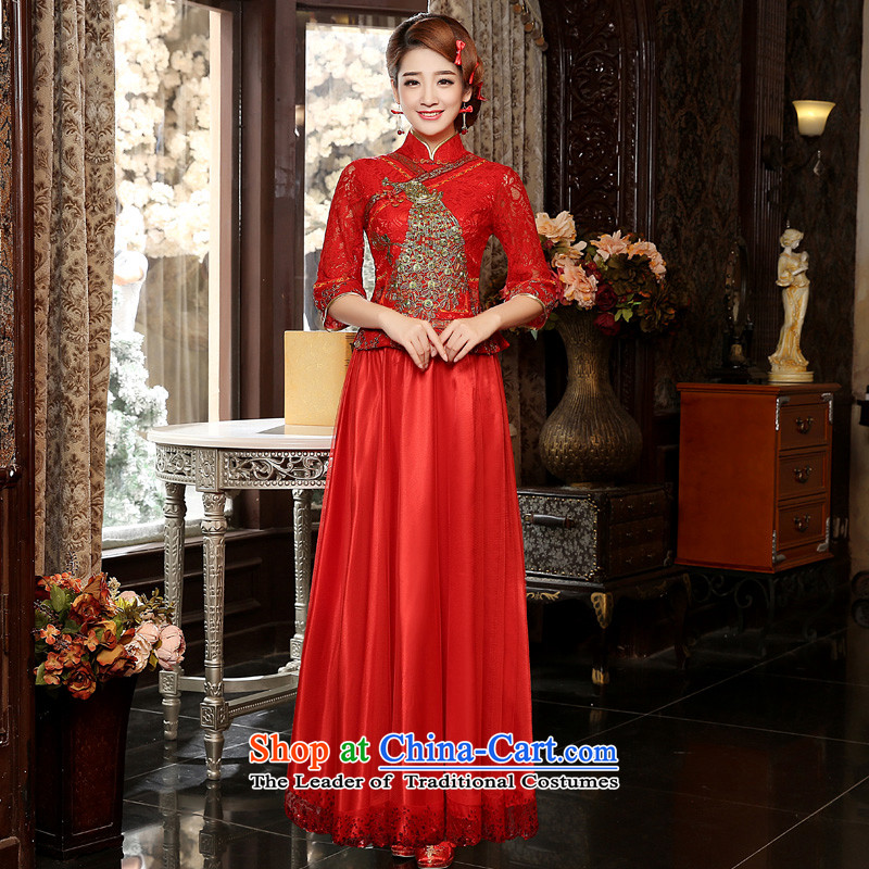 The privilege of serving-leung 2015 new bride red autumn wedding dress bows serving traditional feel long long-sleeved QIPAO) has served-leung 2XL, shopping on the Internet has been pressed.