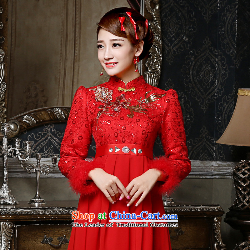2015 new bride of autumn and winter load wedding dress red bows to thick MM high waist pregnant women, dress qipao winter S honor of serving-leung , , , shopping on the Internet