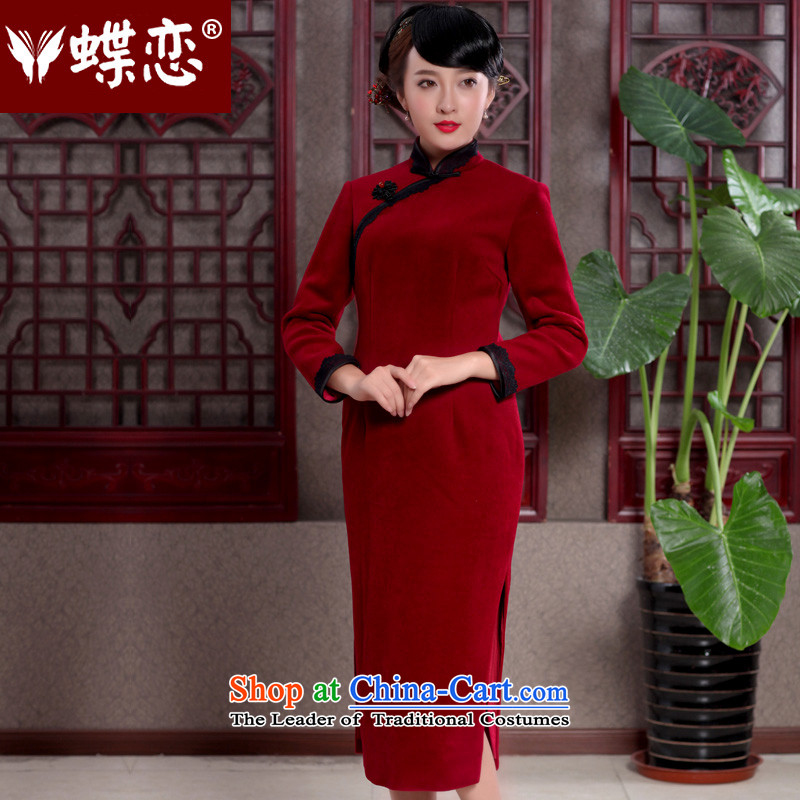Butterfly Lovers?2015 Autumn new stylish skirt QIPAO_ Improved lace decorated wool?  , wine red? M 49110 Skirt
