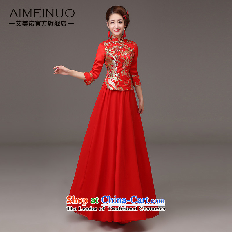 The HIV qipao 2015 Spring) long marriages red bows services retro lace on Chinese cheongsam dress Q0036 slice red , L, HIV Miele shopping on the Internet has been pressed.