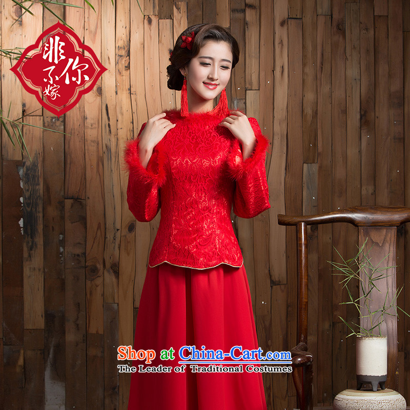Non-you do not marry 2015 Winter New Service bridal dresses marriage bows red long skirt long-sleeved gross claim back door onto Red 2XL, non-you do not marry shopping on the Internet has been pressed.