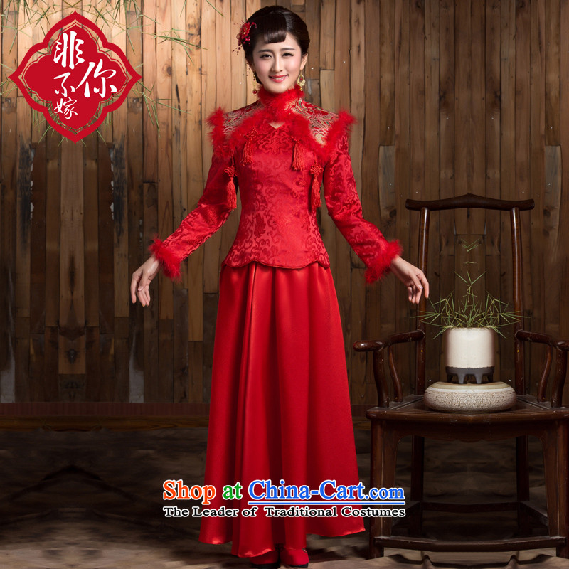 Non-you do not marry 2015 new bride cheongsam long-sleeved retro winter red bows to thick Chinese long wedding dress 2XL, Red non-you do not marry shopping on the Internet has been pressed.