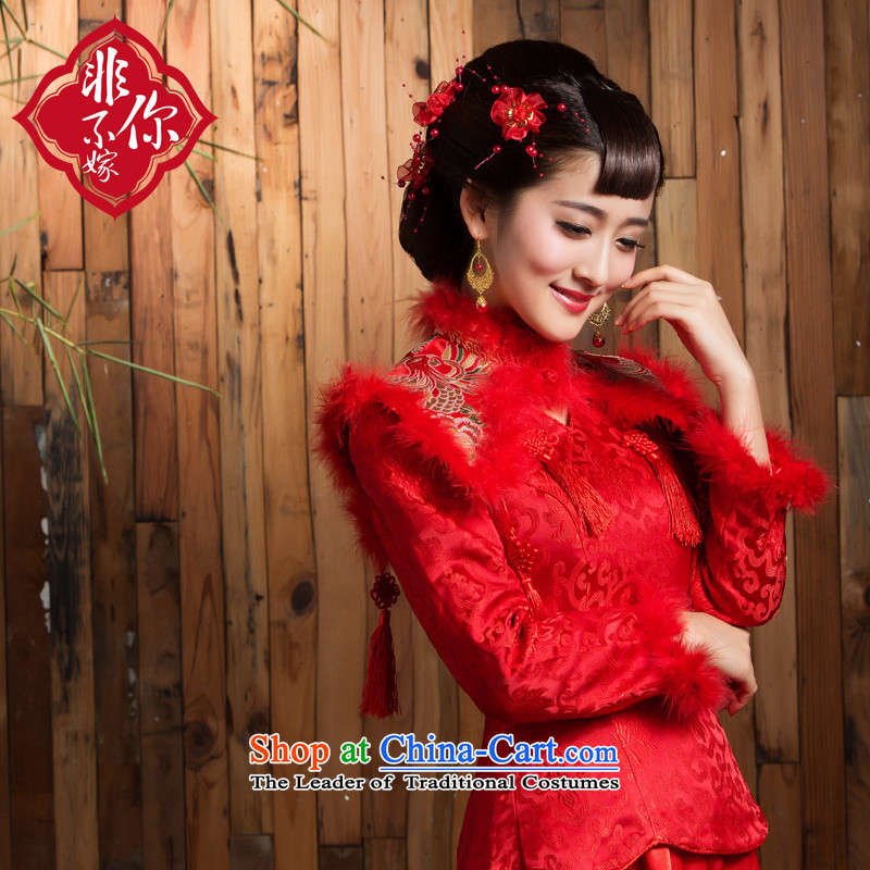 Non-you do not marry 2015 new bride cheongsam long-sleeved retro winter red bows to thick Chinese long wedding dress 2XL, Red non-you do not marry shopping on the Internet has been pressed.