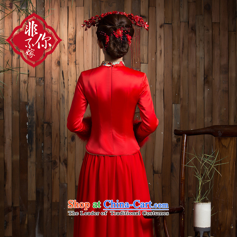 Non-you do not marry 2015 new drink large thick winter clothing bride long-sleeved qipao retro lace long wedding dress 2XL, Red non-you do not marry shopping on the Internet has been pressed.