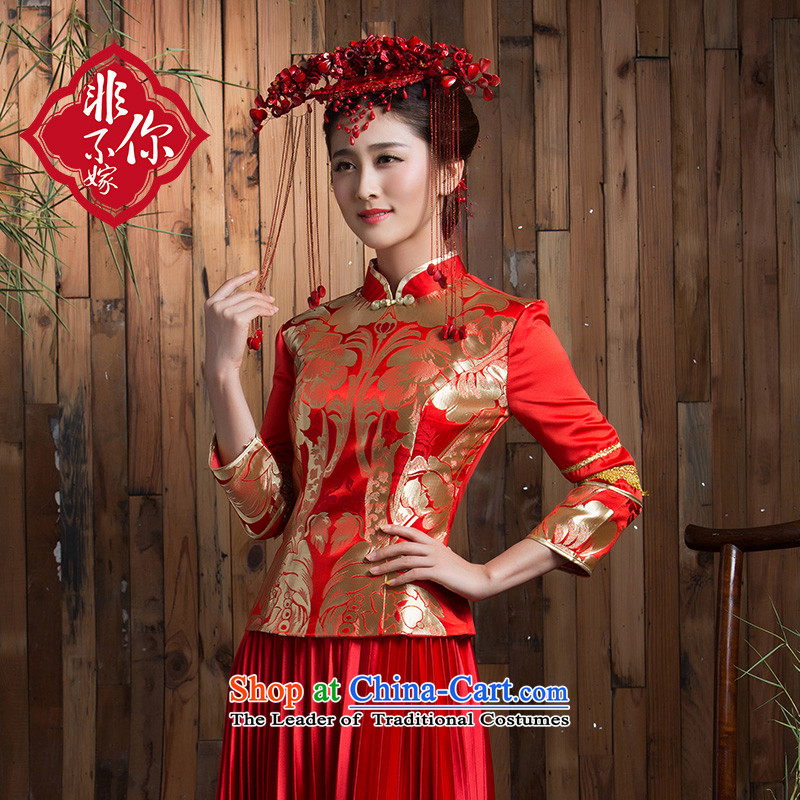 Non-you do not marry 2015 new larger bride bows to thick winter clothing long-sleeved qipao retro lace long wedding dress red s, non-you do not marry shopping on the Internet has been pressed.