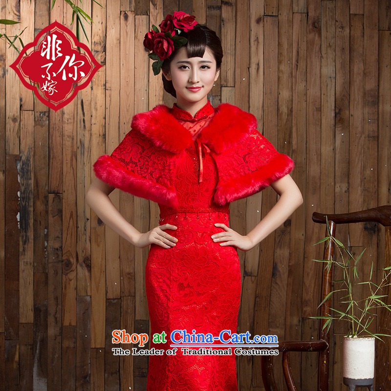 Non-you do not marry 2015 autumn and winter shawl red plus cotton long skirt qipao retro improved bride services Sau San small dresses bows back door onto red marriage , L, non-you do not marry shopping on the Internet has been pressed.