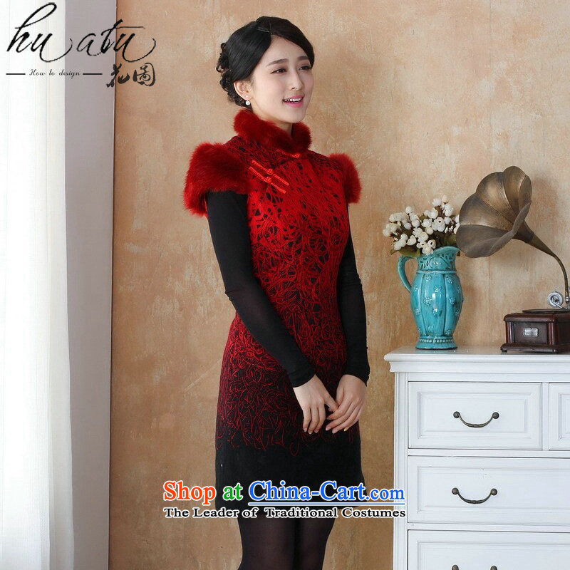 Spend the winter new qipao figure female Tang dynasty qipao lace composite rough edges Mock-neck stamp cheongsam dress suit -10 3XL, floral shopping on the Internet has been pressed.