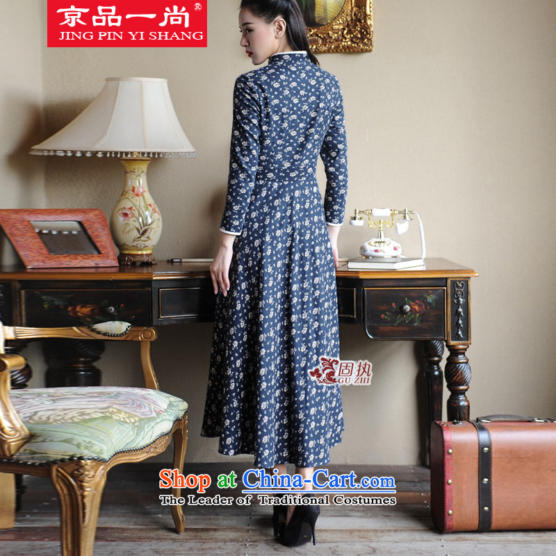 Beijing goods is a new spring and autumn 2015 was long-sleeved retro qipao China wind up the clip Sau San long skirt dark blue , Putin has yet (JINGPIN products) has been pressed on YISHANG Shopping