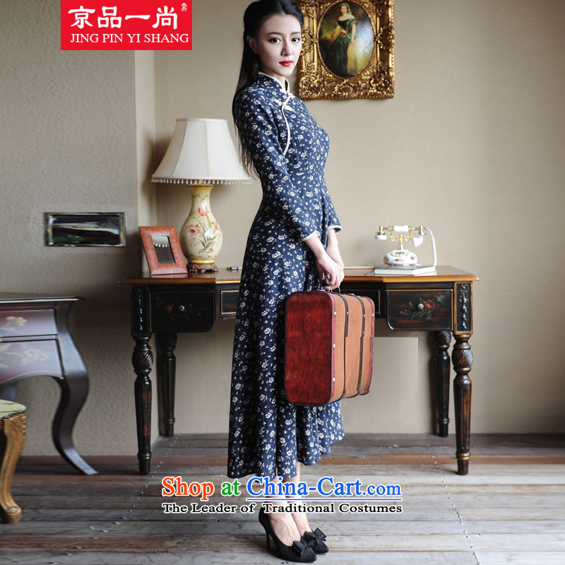 Beijing goods is a new spring and autumn 2015 was long-sleeved retro qipao China wind up the clip Sau San long skirt dark blue , Putin has yet (JINGPIN products) has been pressed on YISHANG Shopping