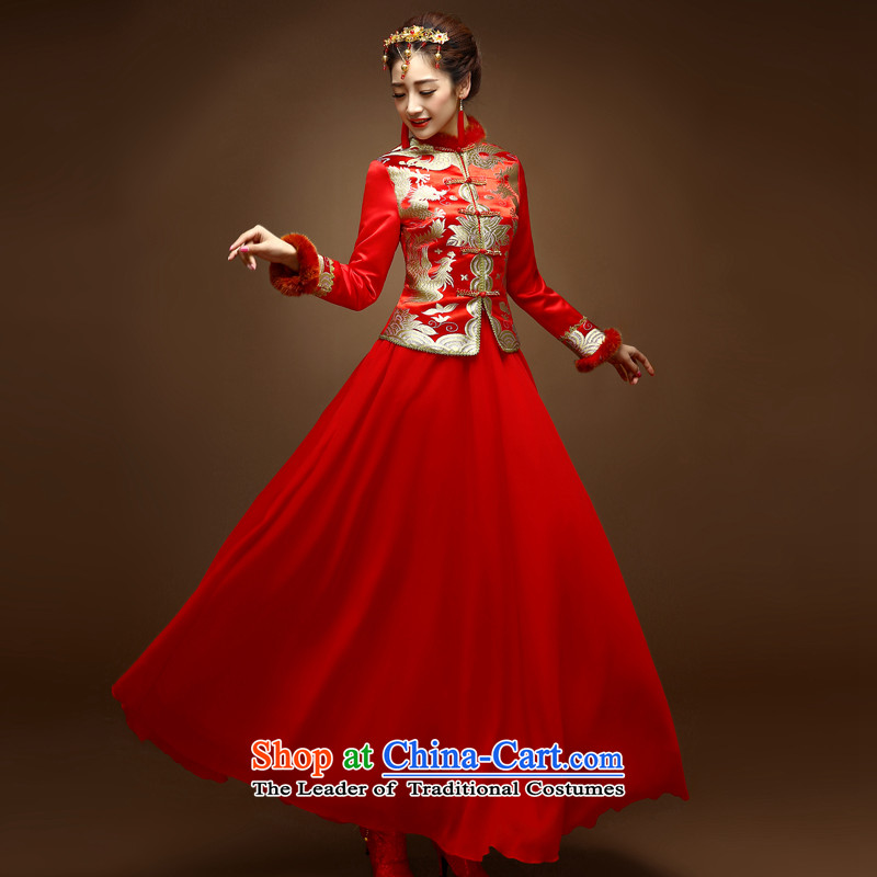 The privilege of serving-leung new 2014 Red Winter bride wedding dress Chinese winter clothing cotton long-sleeved clothing , red qipao bows of service-leung , , , shopping on the Internet