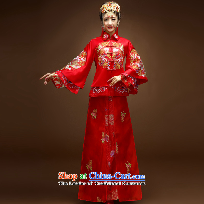 The privilege of serving-leung Chinese wedding gown bride wedding dress 2015 Fall/Winter Collections of new long-sleeved and bows to show Groups qipao Red 2XL to serve 15 Day Shipping, as a service-leung , , , shopping on the Internet