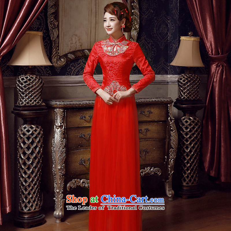 The privilege of serving-leung 2015 Fall/Winter Collections New Red Chinese wedding dress long-sleeved qipao Bridal Services Red 2XL, bows of service-leung , , , shopping on the Internet