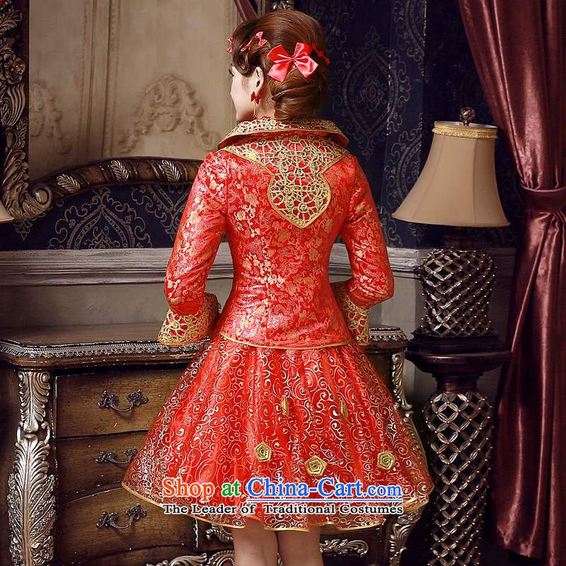 The privilege of serving-leung 2015 new red autumn and winter load bride Wedding Dress Short of long-sleeved clothing bows red winter) Lanterns cheongsam dress XL, a service-leung , , , shopping on the Internet