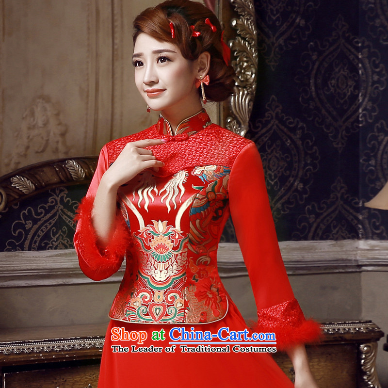 The privilege of serving-leung 2015 Spring Summer Wedding Dress Chinese long-sleeved bows service bridal dresses red 2XL, red honor services-leung , , , shopping on the Internet