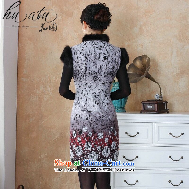 Floral winter clothing new cheongsam dress gross Tang dynasty? Ms. qipao rough edges Mock-neck stamp cheongsam dress suit - 1 red 3XL, floral shopping on the Internet has been pressed.