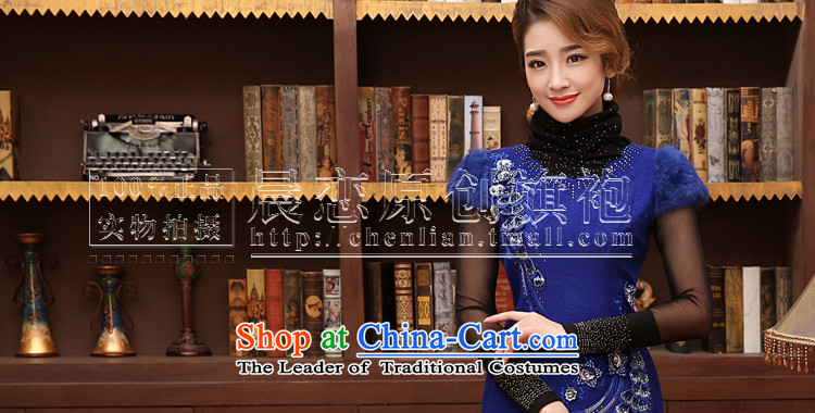 The land of the 2014 autumn and winter morning with new stylish retro luxury daily improved gross collar short of Qipao wool skirt Blue M picture, prices, brand platters! The elections are supplied in the national character of distribution, so action, buy now enjoy more preferential! As soon as possible.