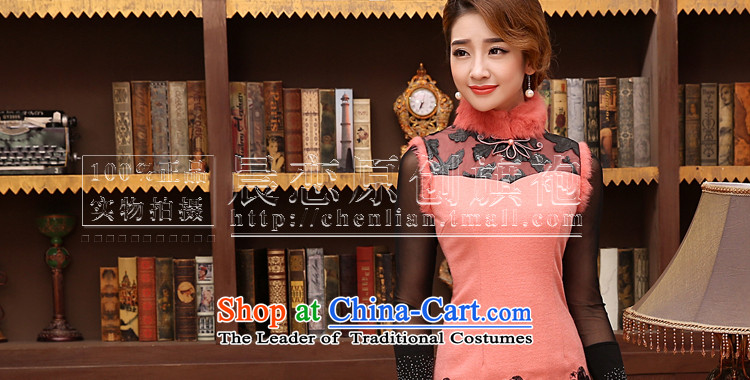The 2014 autumn and winter morning land new stylish retro improvement of daily luxury rabbit hair collar short of qipao wool skirt pink L picture, prices, brand platters! The elections are supplied in the national character of distribution, so action, buy now enjoy more preferential! As soon as possible.