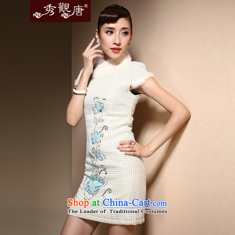 Sau Kwun Tong Winter Love qipao new 2015 winter clothes for day-to-retro embroidery gross cotton qipao QM3913 folder m White XL, Sau Kwun Tong shopping on the Internet has been pressed.